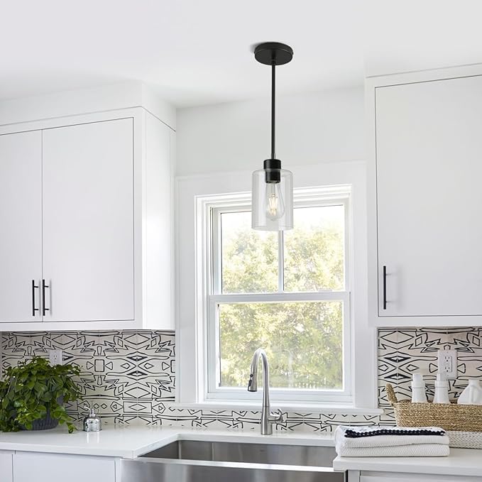 Black Pendant Lights Kitchen Island - Clear Glass Pendant Light Fixture Multiple Stems Rods 3 Units 12 Inch 3 Units 4 Inch (Black 3 Pack Stem Rod)-Ruum Studio Home