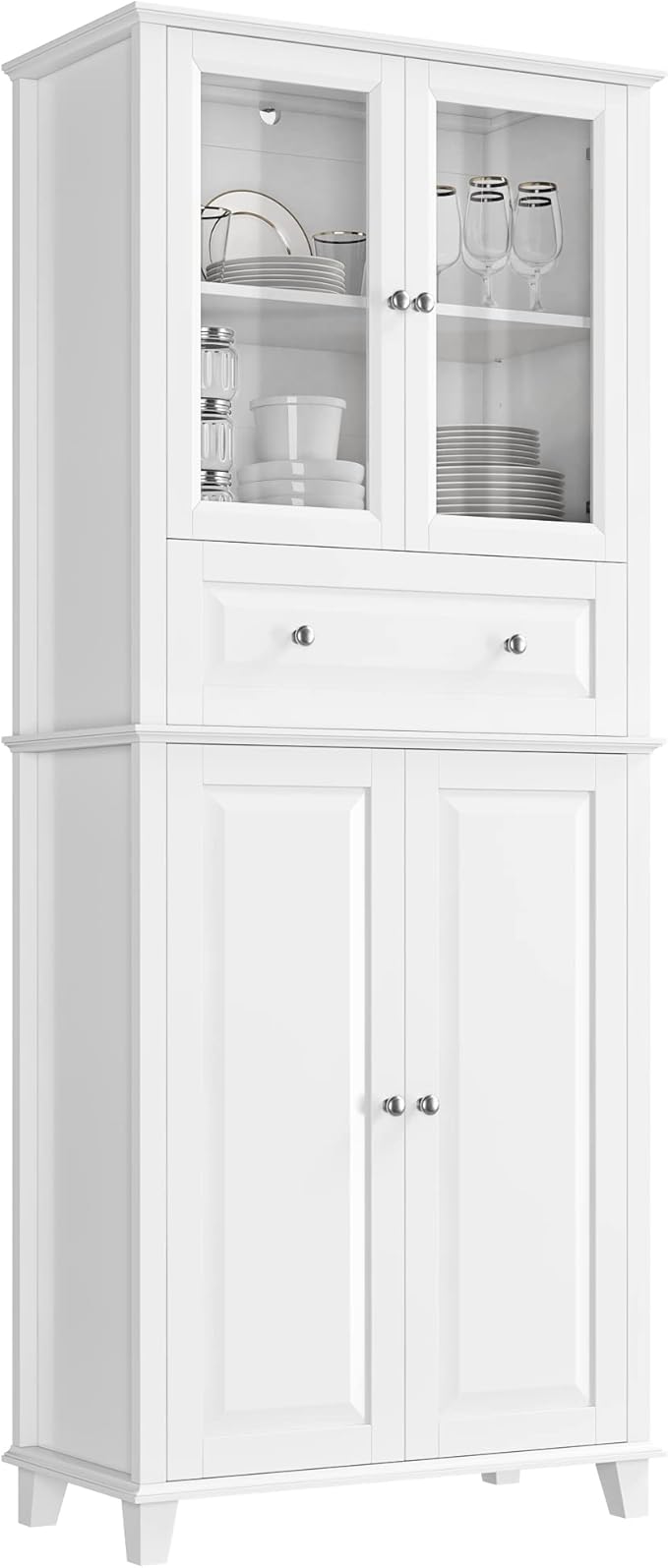76'' Kitchen Pantry Storage Cabinet, Freestanding Kitchen Cupboard with Large Drawer, Doors, and Adjustable Shelves, Bathroom Storage Cabinet for Dining Room, Living Room, Laundry, White-Ruum Studio Home