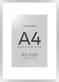 Homeforia A4 Picture Frame Silver, High End Metal 8.3 x 11.7 inch Silver Poster Frames with Mat 5.8 by 8.3 Art, A4 Frames Matted to A5 Photo, 8.3x11.7 Wall or Tabletop Frames, Tempered Glass, Set of 1-Ruum Studio Home