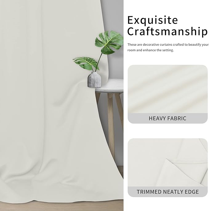 Easy-Going Blackout Curtains for Bedroom, Solid Thermal Insulated Grommet and Noise Reduction Window Drapes, Room Darkening Curtains for Living Room, 2 Panels(42x84 in, Ivory)-Ruum Studio Home