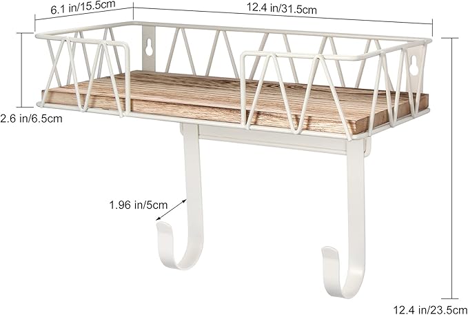 TJ.MOREE Ironing Board Hanger Wall Mount - Laundry Room Decor Iron and Ironing Board Holder with Large Storage Wooden Base Basket and Removable Hooks(T&V Shaped) Cream-Ruum Studio Home