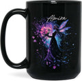 Personalized Beautiful Fairy Holding Flower Coffee Mug, Custom Name Ceramic Cup 11oz 15oz, Enchanted Fantasy Themed Mug, Custom Fairy Lovers Black Cup, Kids Mug, Elegant Fairy Mug-Ruum Studio Home