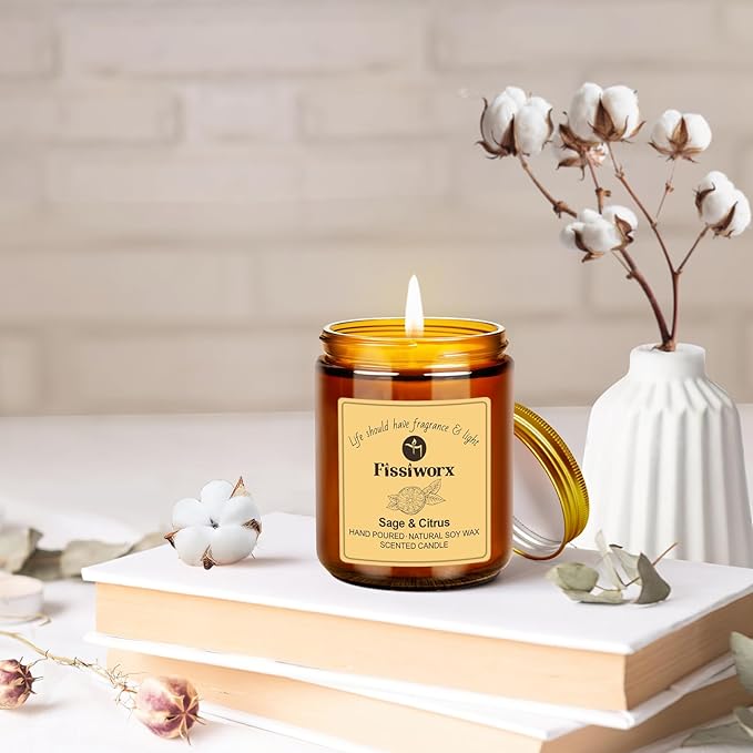 Sage & Citrus Scented Candle Set 2 Pack – Natural Soy Wax Hand-Poured – 60 Hour Long Lasting Burn – Relax and Relieve Stress – Premium Aromatherapy Candle for Home Decor, Gifts-Ruum Studio Home