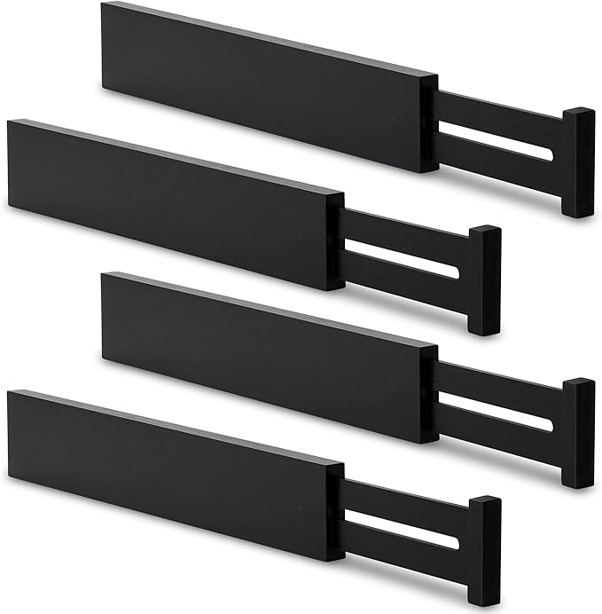 Utoplike 4 pcs Bamboo Kitchen Drawer Dividers Large, Adjustable Black Drawer Organizers, Spring Loaded, Works in Kitchen, Dresser, Bathroom, Bedroom, Drawer, Desk, 2.4" H-Ruum Studio Home