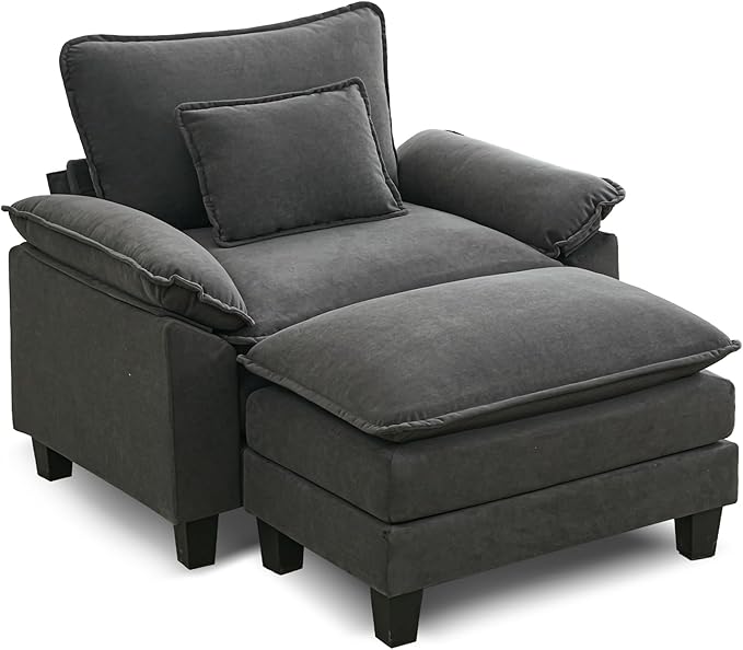 URRED Modular Sectional Sofa Comfy Cloud Couch, Modern Chenille Sofa Sleeper Deep Seat Couches with Ottoman/Pillows for Living Room (Dark Gray, 53''- Ottoman)-Ruum Studio Home