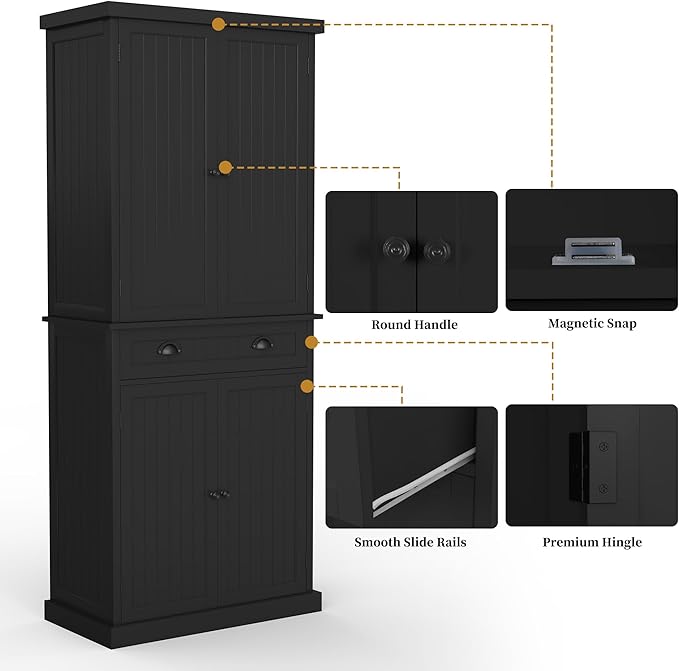 ARTPOWER 72" Tall Kitchen Pantry Storage Cabinet with Drawer and Adjustable Shelves, Pantry Cabinet for Kitchen, Bathroom or Hallway, Black-Ruum Studio Home