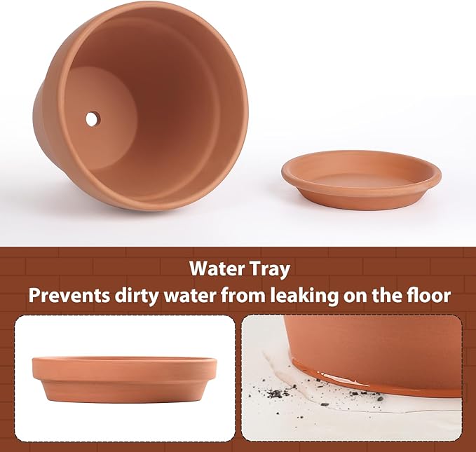 INGOFIN 12 Inch Terracotta Pot with Saucer - Ceramic Clay Pot for Plants with Drainage Hole, Large Terra Cotta Flower Planter with Tray for Indoor Outdoor Plants-Ruum Studio Home