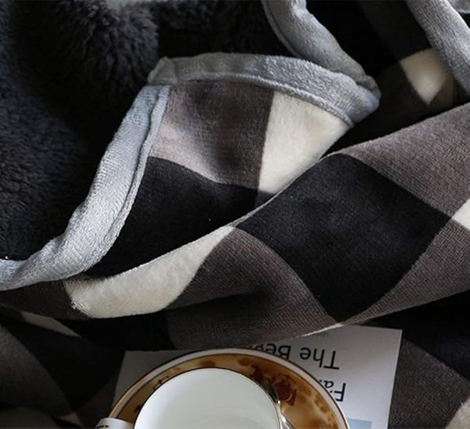 UKELER Buffalo Check Sherpa Throw 80'' x 60''- Soft Plush Flannel Blanket Throws for Bed/Couch/Sofa/Office/Camping-Ruum Studio Home