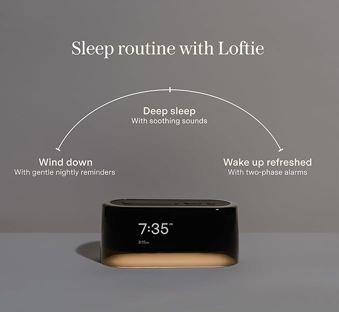 Loftie Alarm Clock with Sound Machine – Smart Alarm Clock with Light, White Noise, Bluetooth Speaker, Night Light Sound Machine, 100+ Sounds, Blackout Mode, No WiFi Mode, Optional Subscription - Black-Ruum Studio Home