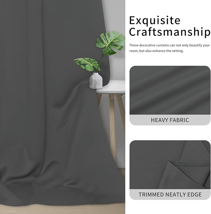 Easy-Going Blackout Curtains for Bedroom, Solid Thermal Insulated Grommet and Noise Reduction Window Drapes, Room Darkening Curtains for Living Room, 2 Panels(46x63 in, Gray)-Ruum Studio Home