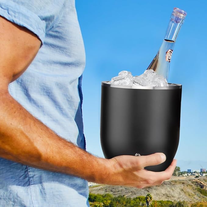 SNOWFOX Plus, Premium Vacuum Insulated Stainless Steel Ice Bucket with Lid/Scoop,Home Bar Accessories,Elegant Bartending Ice Buckets for Parties,Beautiful Outdoor Entertaining Supplies,3L,Matte Black-Ruum Studio Home