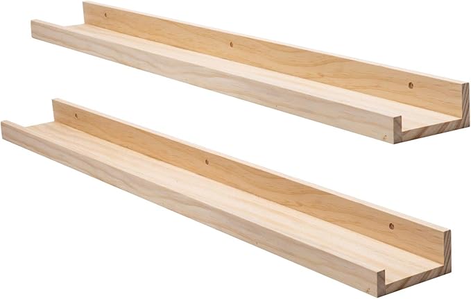 AZSKY Picture Ledge Long Floating Wall Shelf 48 Inch Photo Ledge Display Floating Shelves Wall Mounted Shelves Home Decor Nursery Bookshelf Natural Wood Set of 2-Ruum Studio Home