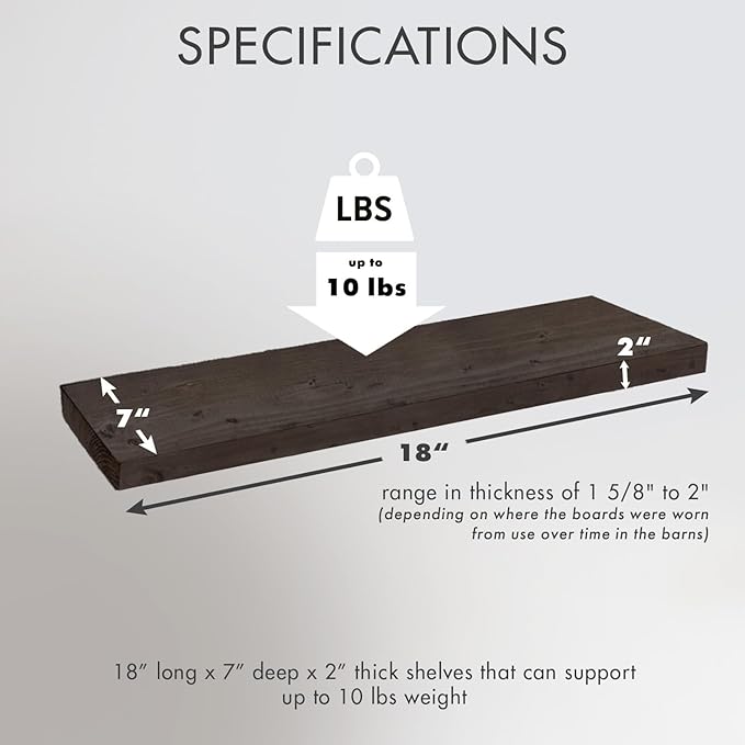 Urban Legacy Reclaimed Barnwood Planks | Floating Shelves for Wall w/Flush Mount Shelf Bracket Set Included | Set of 2 (Coffee Bean, 18"x 7"x 2")-Ruum Studio Home