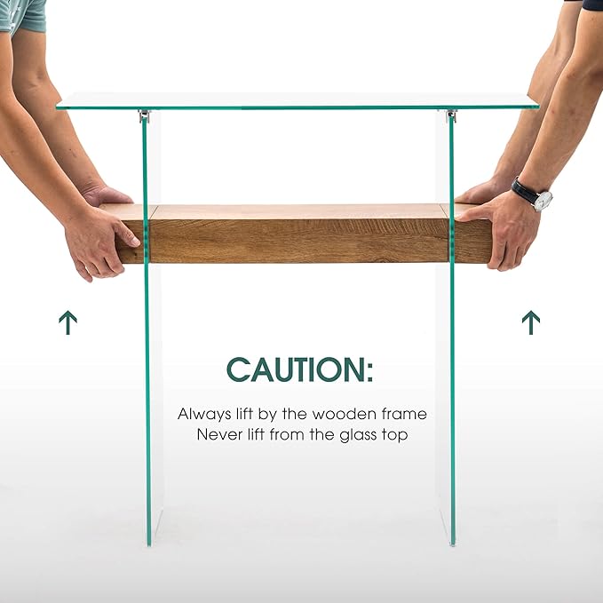 ivinta Glass Console Table with Storage, 31.5'' Modern Narrow Entryway Table for Small Space with Natural Wood Shelves for Living Room, Hallway, Foyer, Bedroom 5103 (Natural)-Ruum Studio Home