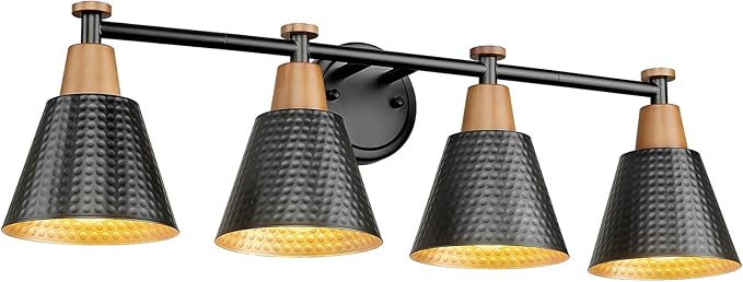 FEMILA 30" Bathroom Light Fixtures, 4 Light Vanity Lighting Fixtures with Wood Grain Paint and Black Finish, Light Fixtures for Bathroom Above Mirror, 4FG75B-4W BK-Ruum Studio Home