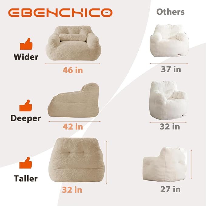 Bean Bag Chair for Adults with Pillow,Oversized Bean Bag Couch for Adults Chairs,Giant Lazy Couch Sofa Chairs with Filler,Large Reading Chair for Living Room Bedroom,Apricot-Ruum Studio Home