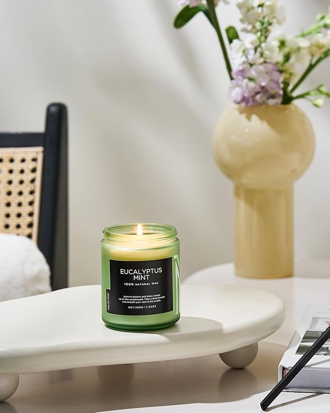 M&SENSE Eucalyptus & Mint Candles for Home Scented, Clean Non Toxic Aromatherapy Candle Gift 7.05oz 50 Hours Burn for Stress Relief Meditation Yoga Relaxing SPA-Ruum Studio Home