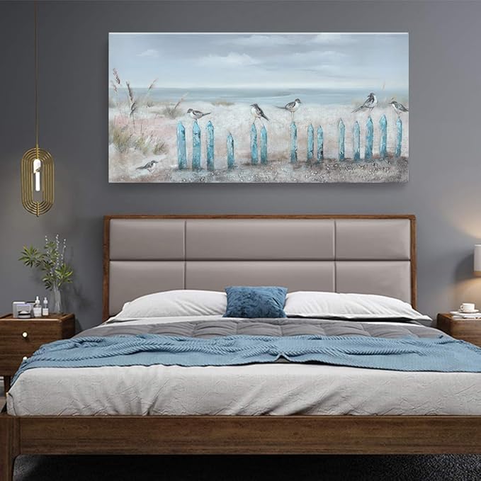 Big Wall Art for Living Room Extra Large Hand-painted Beach Oil Painting Ocean Sea Bird Seagull Canvas Artwork Framed Seascape Coastal Picture for Office Bedroom Decor 60 x 30 inch-Ruum Studio Home