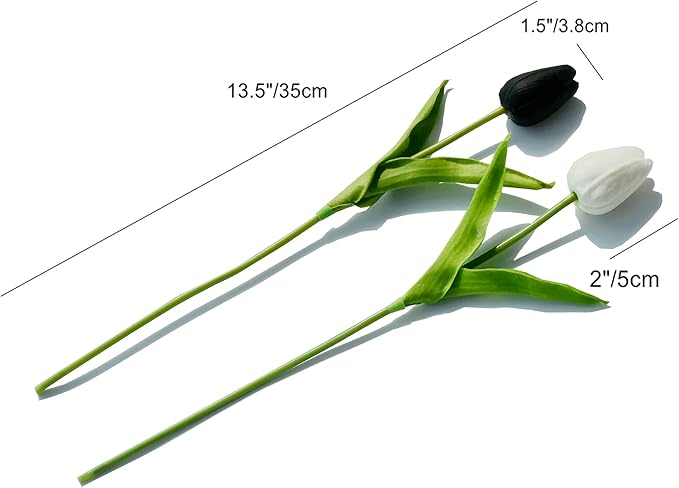 Mandy's Artificial Tulips 20 Stems Black and White PU Faux Flowers for Wedding Home Decor 13.5 Inch-Ruum Studio Home