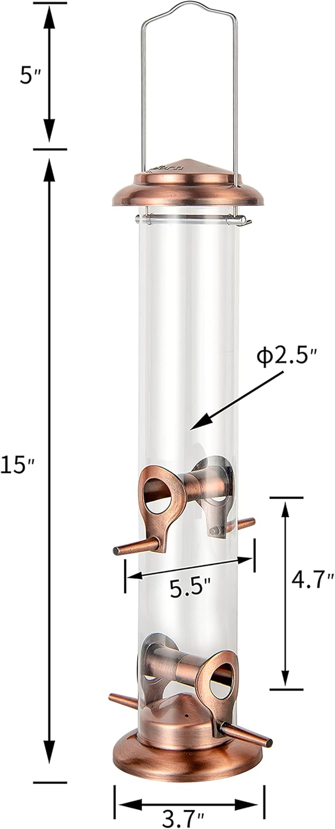 iBorn Metal Bird Feeders Metal Bird Feeder Copper for Outdoors Hanging All Metal Copper Finishing 14 Inch 4Port(Seed is not Included)-Ruum Studio Home