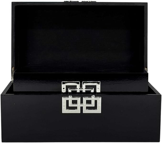 Galt International Storage Box Set Decorative Storage Box w/Hinged Lid Classic Design Wood Decor Boxes with Geometric Clasp Storage for Bedroom & Home - Set of 2 (Black & Silver)-Ruum Studio Home