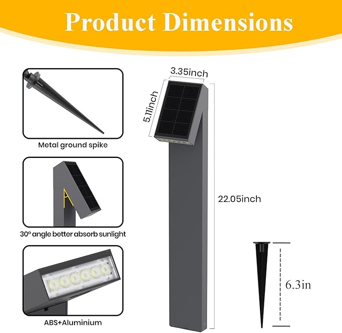Solar Walkway Light, Dimmable Metal Solar Pathway Light Outdoor IP65 Waterproof, 3000K 500LM Solars Yard Lights for Yard Garden Patio Landscape Lawn-Ruum Studio Home
