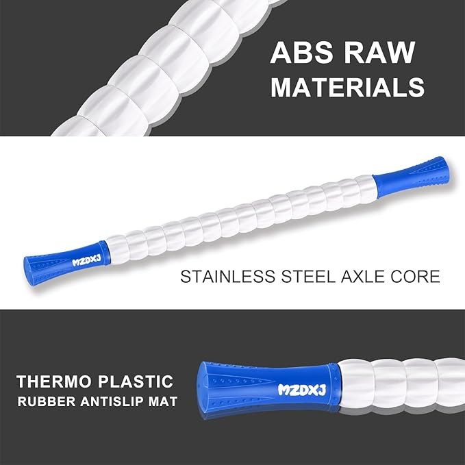 Muscle Roller Stick for Athletes - Deep Tissue Fascia Blaster & Roller Massager for Myofascial Pain Relief - Handheld Physical Therapy & Recovery Tool(Blue White-24 inch)-Ruum Studio Home