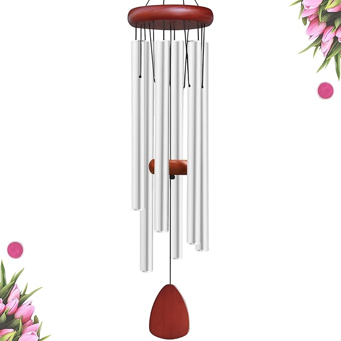 Large Aluminium Wind Chimes Outside, Soothing Melodic Memorial Sympathy Wind Chime, Suitable Outdoor Garden Decor, Gift for Mom Women Neighbors (Silver Wind Chimes-36)-Ruum Studio Home