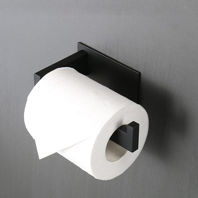 Toilet Paper Holder, Self Adhesive Tissue Holder Stainless Steel Rustproof Paper Roll Holder, No Drilling Easy to Install, Toilet Paper Rack Suitable for Office, Bathroom (2, Matte Black)-Ruum Studio Home