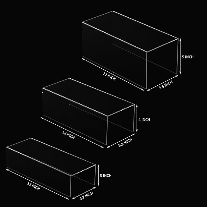 Square Acrylic Display Risers 3pcs, Clear Showcase Shelves for Collectibles, Funko Pop Figures, Perfumes, Cupcake, Candy Dessert - 3''x4''x5''-Ruum Studio Home