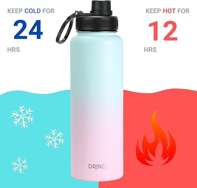 DRINCO Stainless Steel Water Bottle Spout Lid Vacuum Insulated Double Wall Water Bottle Wide Mouth (40oz 32oz 22oz 18oz 14oz) Leak Proof Keeps Cold or Hot (40 oz, 40oz Macaron)-Ruum Studio Home