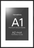 Homeforia Black Wood A1 Frame, High End Oak 23.4 x 33.1 Black Wooden Poster Frames Matted to 16.5 by 23.4 inches Photo, A1 Size Large Wood Picture Frame with Mat A2, Tempered Glass, Wall Kit, Set of 1-Ruum Studio Home
