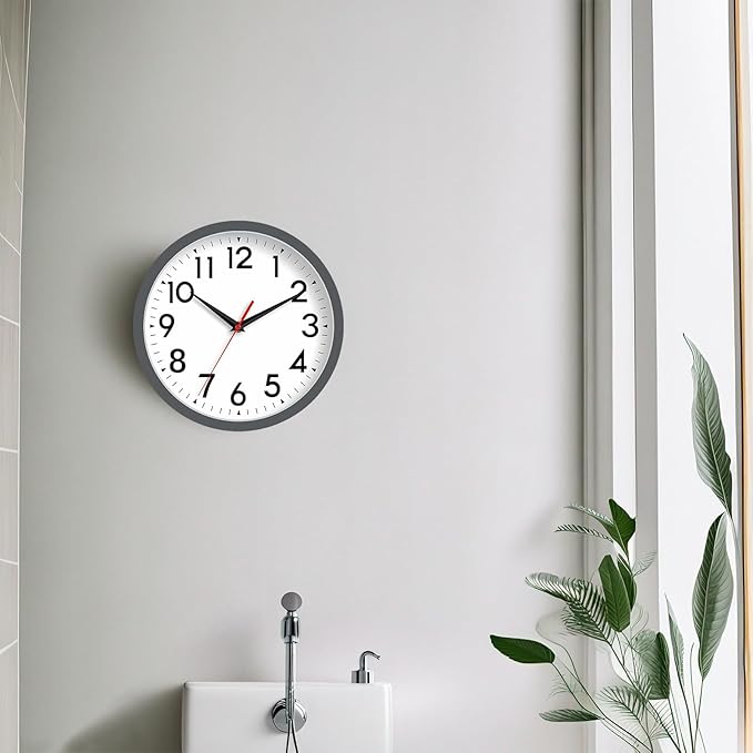 Wall Clock Small Analog 8 Inch Silent Non Ticking Battery Operated Modern Simple Decorative for Kitchen Office Bedroom Bathroom Living Room(Gray)-Ruum Studio Home
