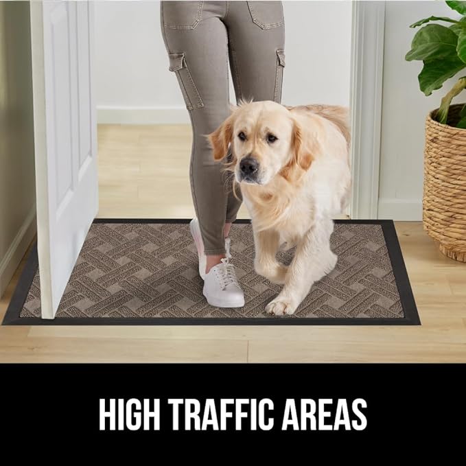 GORILLA GRIP 100% Waterproof All-Season WeatherMax Doormat 35x23, US Designed Natural Rubber, Stain and Fade Resistant, Low Profile Indoor Outdoor Door Mats, Easy Clean Patio Mat, Taupe Basket Weave-Ruum Studio Home