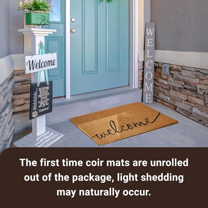 KANKUN Coco Coir Door Mat with Heavy Duty Backing, Welcome Doormat (17" x 30"), Doormat Entrance (Welcome1)-Ruum Studio Home
