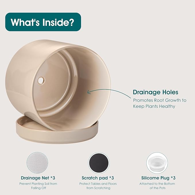 vancasso Ceramic Planters, Plant Pots for Indoor Plants, 6.25+8.25+10.25 Inch Ceramic Pots for Plants, Flower Pots with Drainage Holes (Gray, 6.25+8.25+10.25 Inch)-Ruum Studio Home