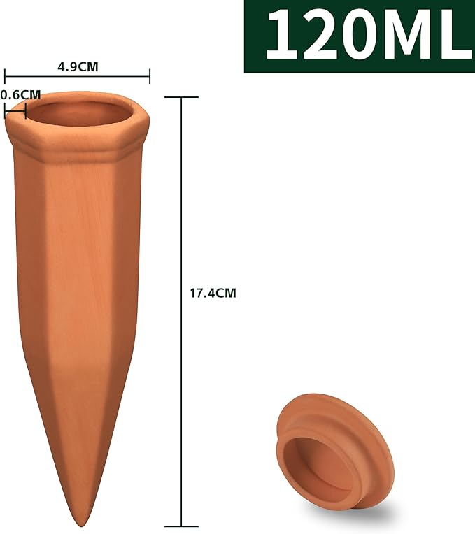 Large Terracotta Watering Spikes with Lids, Automatic Plant Waterer Outdoor | Indoor, Vacation Friendly Clay Plant Watering Devices System, Slow Release Self Watering Planter Insert, 6 Pack-Ruum Studio Home