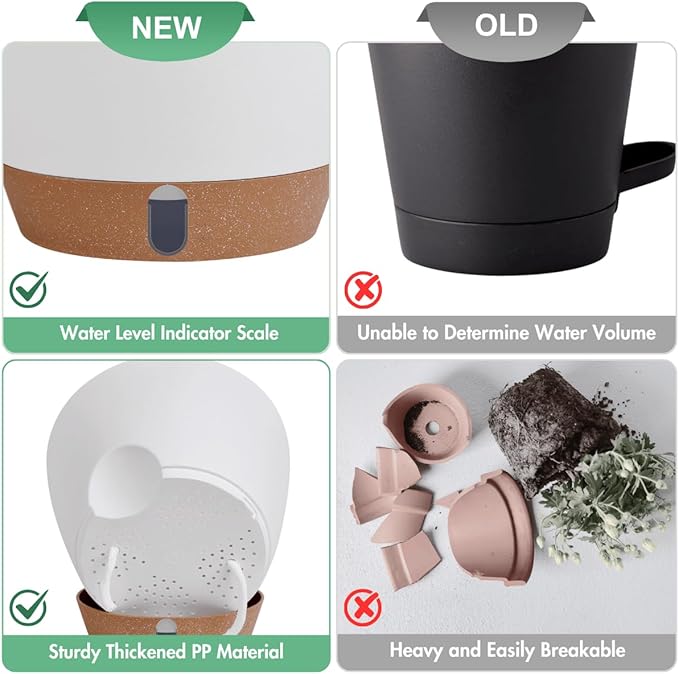montresor 2 Pack 8 inch Plant Pots, PP Plastic Self Watering Plant Pot with Drainage and Tray for Indoor Outdoor Plants, Water Level Window & Reservoir Flower Pots Decorative Planter(White)-Ruum Studio Home