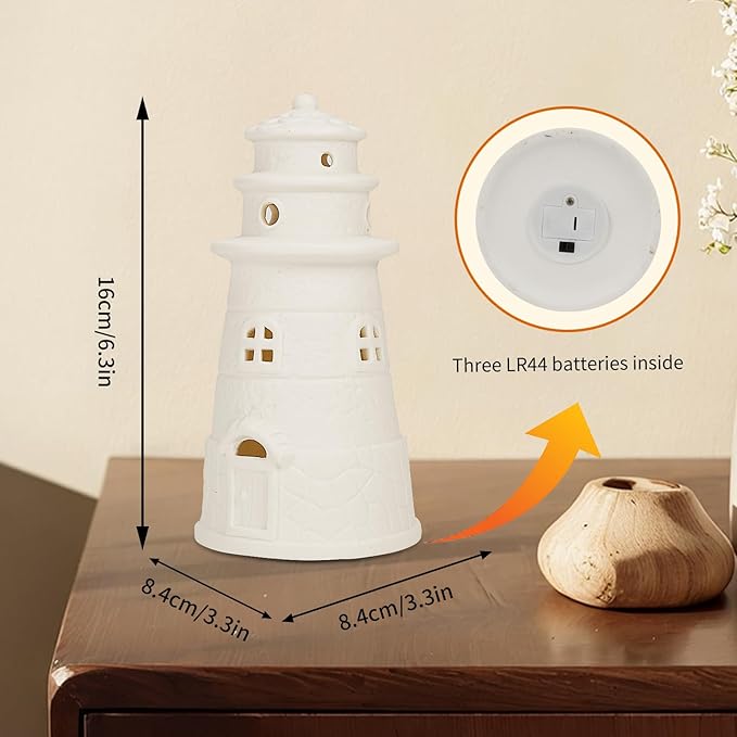 White Ceramic Lighthouse Statue Lamp - Light House Book Shelf Decor Aesthetic,Beach Themed Room Decor,Nautical Coastal Ocean Decor for Home Bedroom Bathroom Living Room-Ruum Studio Home