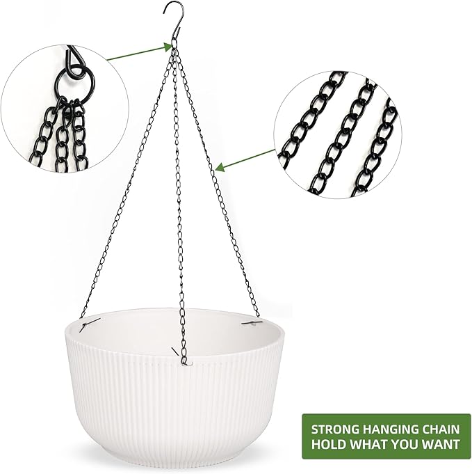 Dexceder 8.75 Inch Self Watering Hanging Planters Indoor Outdoor, Thickened Hanging Basket Flower Plant Pot (2 Pack, White)-Ruum Studio Home