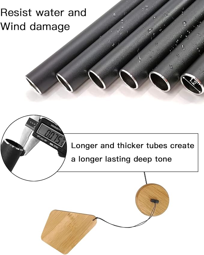 Wind Chimes Outdoor Deep Tone, 30 Inches Wind Chimes Outdoor, Memorial Wind Chimes with Hook as Gifts for Mother's Day/Housewarming/Christmas, Patio, Garden, Yard, Home Décor. Black-Ruum Studio Home