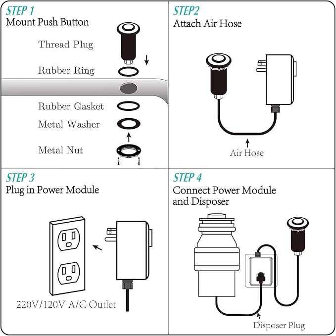 BESTILL Garbage Disposal Air Switch Kit - UL Listed, Brass 3.6" Long Push Button for Waste Disposer, Cordless Sink Top Switch Button, Brushed Nickel, Compatible with all Garbage Disposals-Ruum Studio Home