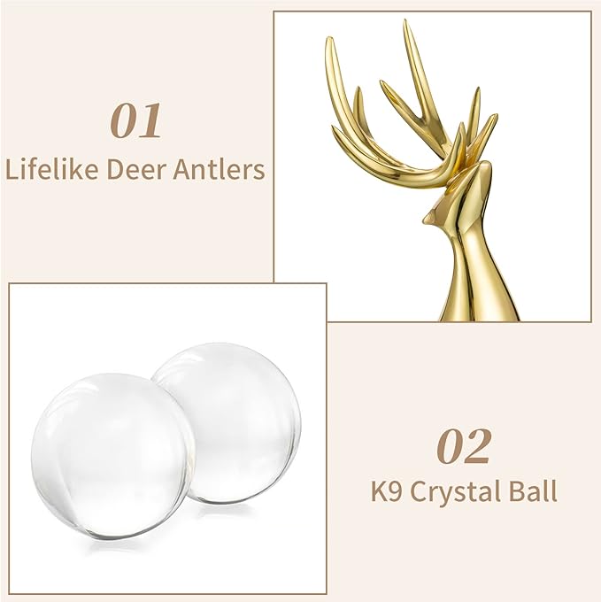 Sziqiqi Brass Reindeer Sculptures Animal Figurine Statues Christmas Deer Pure Copper Heavy Reindeer Ornaments for Home Decor Accents Living Room Office Bookself Tabletop Mantle Decoration-Ruum Studio Home