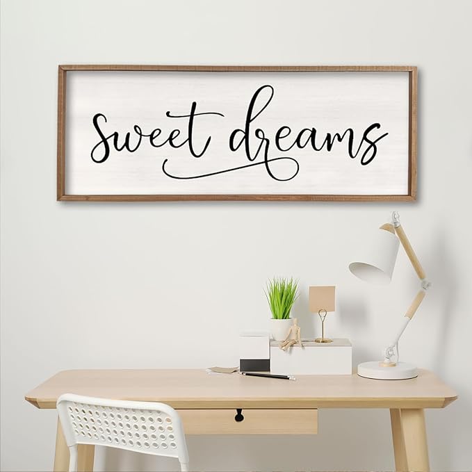 comurdyo Sweet Dreams Wall Decor Above Bed Sign 40" x 15" Master Bedroom Wooden Antique Framed Large Rustic Farmhouse Guest Room Beautiful Simple Hanging Plaque Over Bed Wall Art (Wood)-Ruum Studio Home