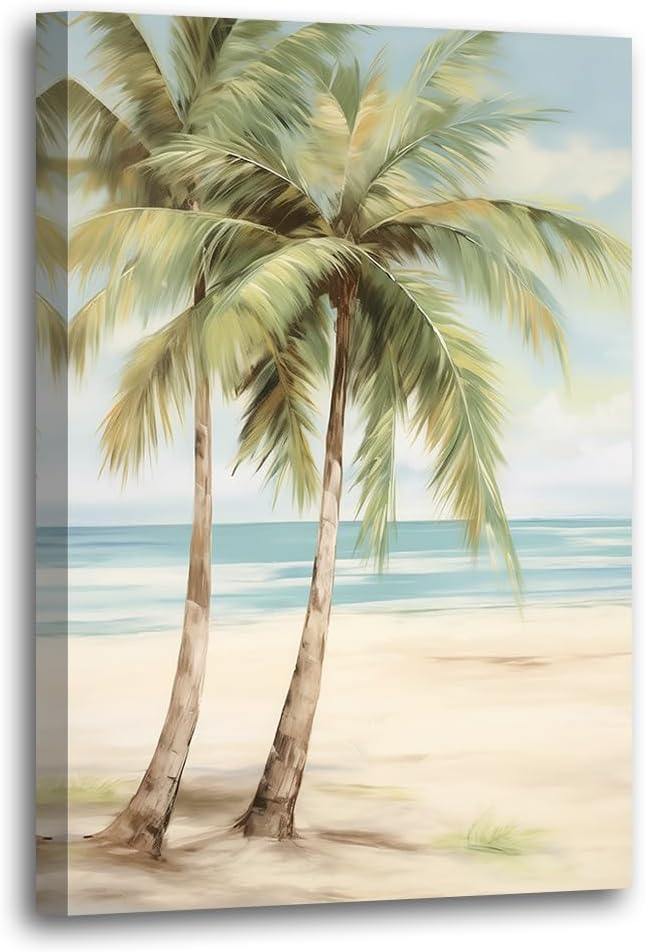 LURENCZH Tropical Beach Canvas Wall Art Seaside Palm Tree Picture Wall Decor Ocean Scenery Painting Prints for Bathroom Decor Framed(Beach-2,24.00" x 36.00")-Ruum Studio Home