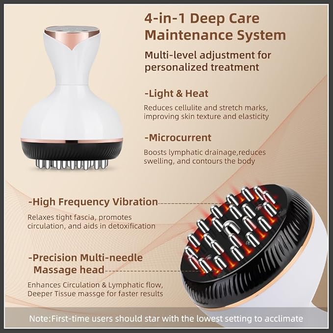 Lymphatic Drainage Massager, Cellulite Massage Tool Helps Reduce Stretch Marks & Cellulite Remover, for Belly, Legs, Arms, 30 Levels Microcurrent, Red Light, Heat and Vibration Body Engraving Machine-Ruum Studio Home