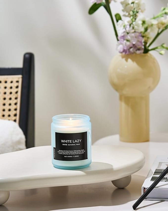 M&SENSE White Lazy - Clean Cotton & Jasmine Scented Natural Soy Wax Jar Candles for Home Decor 7.05oz 50 Hour Long Lasting Burning, Non Toxic Organic Natural Relaxing Candle for Women-Ruum Studio Home
