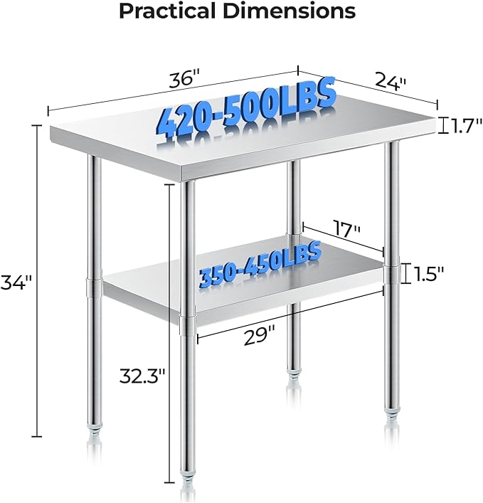 NUUK Stainless Steel Work Table 24 x 36 Inches Heavy Duty Commercial Workstation Adjustable Height Kitchen Food Prep Worktable for Restaurant, Home and Hotel-Ruum Studio Home