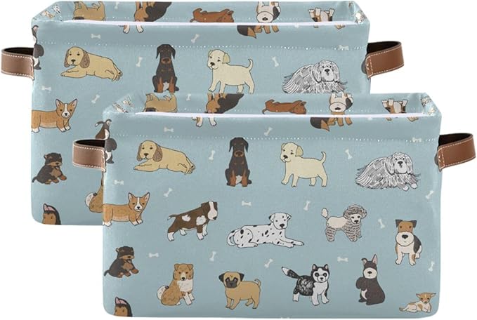 Multi-purpose Storage Basket Bin Cute Dog Puppy Organizer Collapsible Shelf Basket Cube with Handle for Nursery Bedroom Bathroom-Ruum Studio Home
