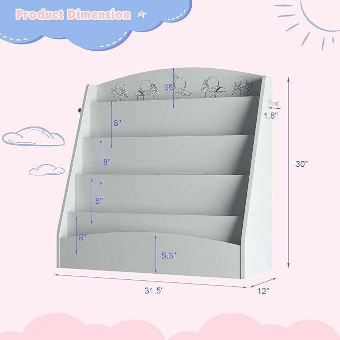 5-Tier Kids Bookshelf Montessori Toddler Book Rack Baby Bookcase Floor Front Facing Magazine Display Shelf for Bedroom Playroom Nursery Classroom Kindergarten Wood (Gray)-Ruum Studio Home
